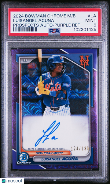 2024 Bowman Mega Box Chrome Bowman Prospect Mega Autographs Luisangel Acuna #LA Prospects Purple Ref /199 PSA 9