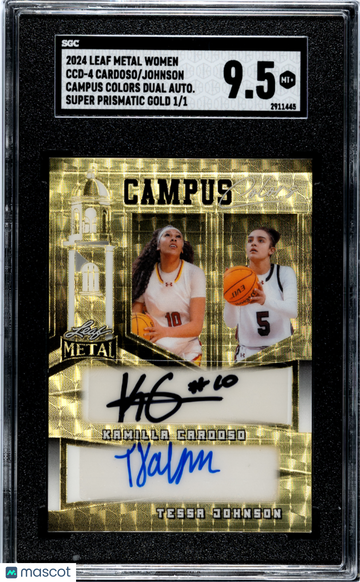 2024 Leaf Metal Women Of Sport Johnson Cardoso #CCD-4 Campus Colors Dual Autograph Super Prismatic Gold 1 1 SGC 9.5
