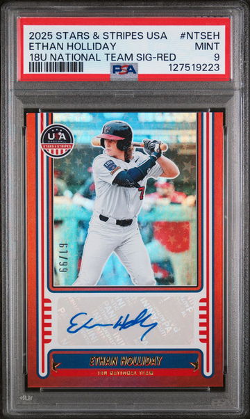 2025 Panini Stars & Stripes USA 18u National Team Signatures Red Ethan Holliday #NTSEH /99 PSA 9
