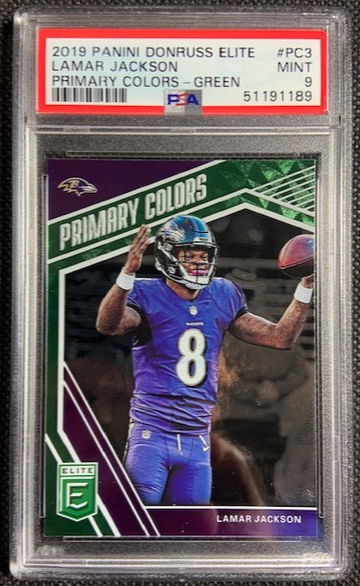 2019 Panini Donruss Elite Primary Colors Green Lamar Jackson #PC-3 PSA 9 POP 1