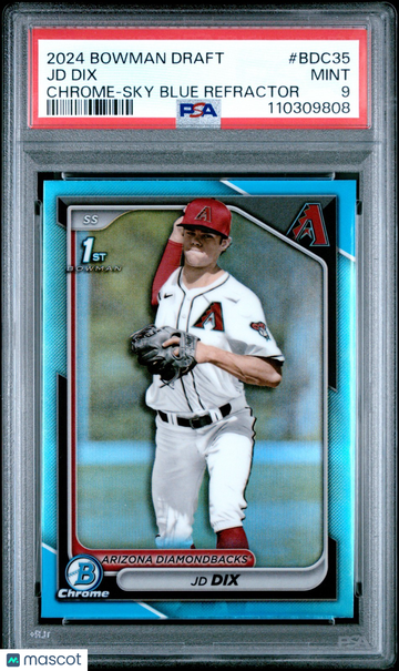 2024 Bowman JD DIX #BDC-35 Sky Blue Refractor Short Print 1st Edition Rookie PSA 9