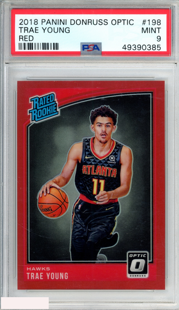 2018 PANINI DONRUSS OPTIC TRAE YOUNG #198 RED 68 OF 99 ROOKIE RC PSA 9 MINT