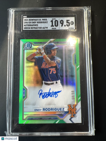 Endy Rodriguez 2021 Bowman Chrome Green Refractor Auto /99 SGC 9.5 Auto 10