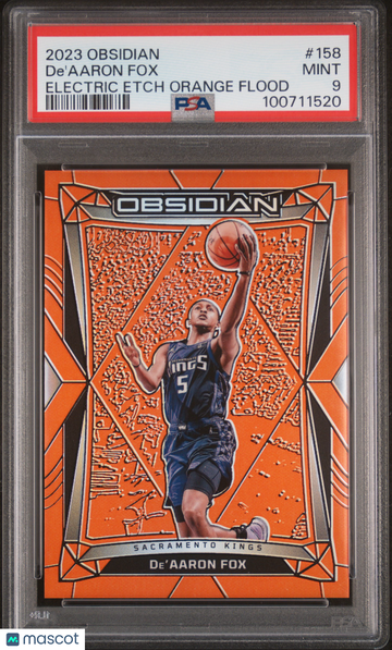 2023 Panini Obsidian De'aaron Fox #158 Electric Etch Orange Flood PSA 9