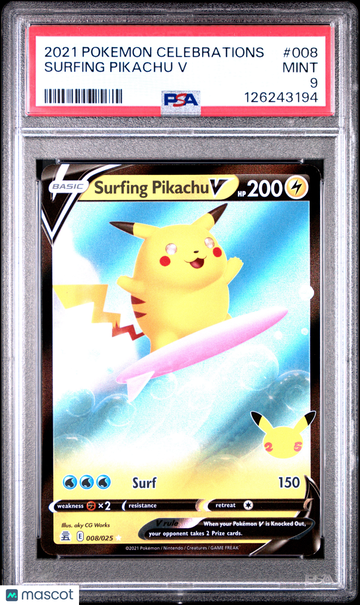 2021 Pokemon Celebrations Surfing Pikachu V PSA 9 #008