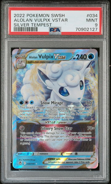 2022 Pokemon Sword and Shield Silver Tempest Alolan Vulpix Vstar #34 PSA 9
