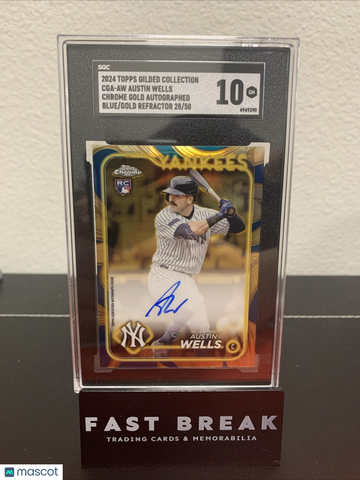 2024 Topps Gilded Collection Austin Wells #CGAAW Gold Blue Parallel/Variety Rookie SGC 10
