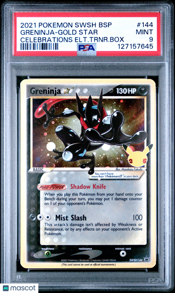 2021 Pokemon Swsh Black Star Promo Greninja-Gold Star Celebrations Elt.Trnr.Box PSA 9 #144
