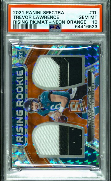2021 Panini Spectra Trevor Lawrence Rising Rookie Patch Neon Orange 8/10 PSA 10 Gem Mint SP
