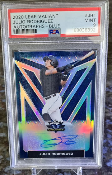 JULIO RODRIGUEZ AUTO #20/50 2020 Leaf Valiant  Blue Refractor Rookie RC 🔥 PSA 9
