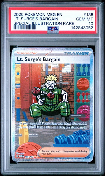 2025 Pokemon Mega Evolution Special Illustration Rare Lt. Surge's Bargain #185 PSA 10