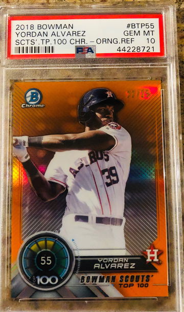 2018 Bowman Chrome Yordan Alvarez RC Scouts Orange Refractor #22/25 PSA 10 Pop only 4!!
