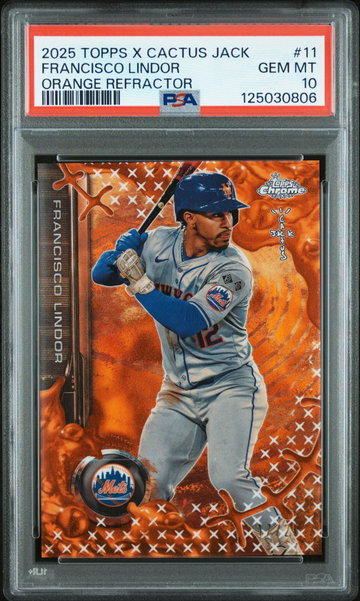 2025 Topps Chrome X Cactus Jack Orange Refractor Francisco Lindor #11 PSA 10