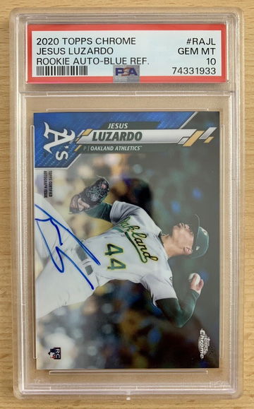 Jesus Luzardo 2020 Topps Chrome RC Auto True Blue Refractor /150 Rookie PSA 10