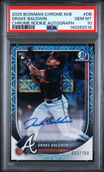 2025 Bowman Chrome Mega Box Chrome Rookie Autographs Drake Baldwin #DB /150 PSA 10