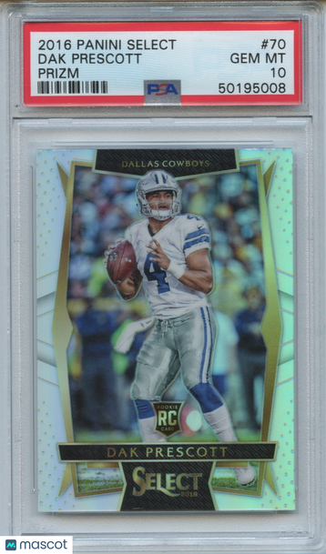 2016 Panini Select Dak Prescott #70 Silver Prizm Parallel/Variety Rookie Base Set PSA 10