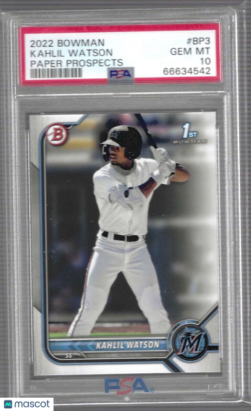 2022 Bowman Paper Prospects Kahlil Watson #BP3 PSA 10