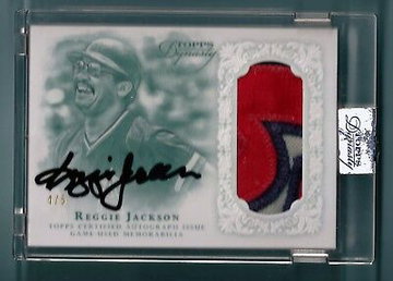 REGGIE JACKSON 2015 TOPPS DYNASTY GAME USED 3 COLOR PATCH AUTOGRAPH AUTO /5