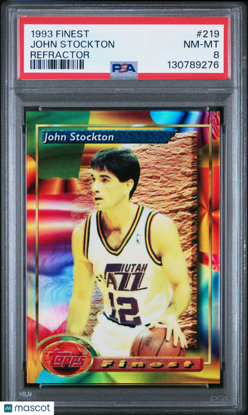 1993-94 Topps Finest Basketball John Stockton #219 Refractor PSA 8
