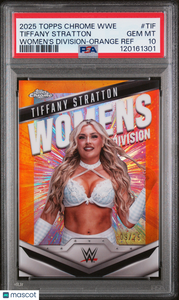 2025 Topps Chrome WWE Women's Division Tiffany Stratton #TIF Orange Refractor /25 PSA 10