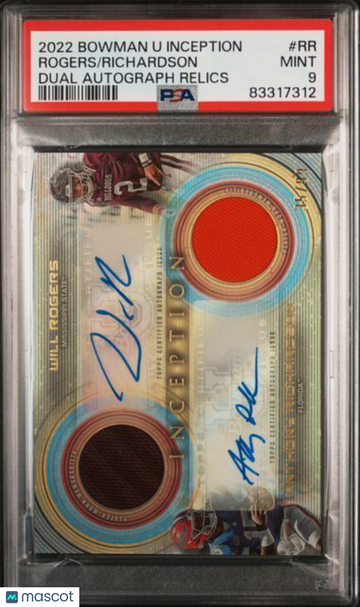 2022 Bowman University Inception Dual Autograph Relics Rogers Richardson #RR PSA 9