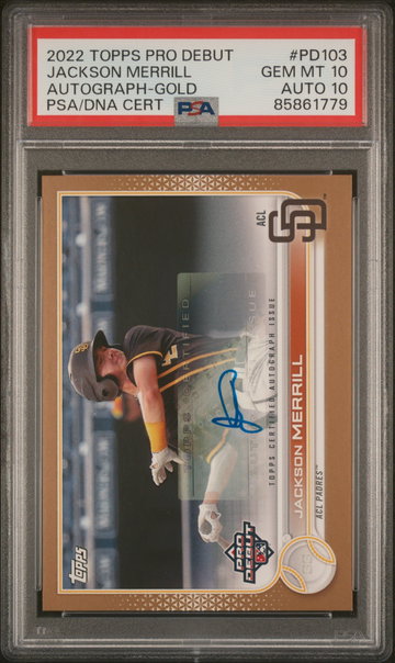 2022 Topps Pro Debut Autographs Gold Jackson Merrill #PD103 /50 PSA 10