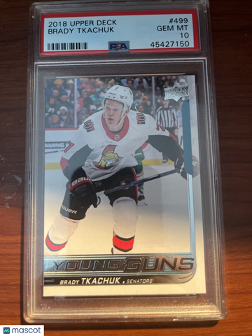 2018-19 Upper Deck Brady Tkachuk #499 Young Guns Rookie PSA 10