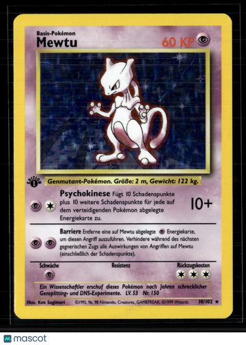 1999 Base Set Mewtu Holo Rare German 1st Edition #10/102