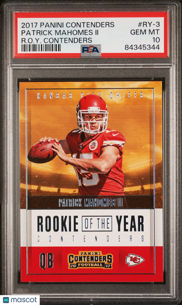2017 Panini Contenders Rookie Of The Year Contenders Patrick Mahomes II #RY-3 R. O. Y. PSA 10