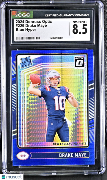 2024 Donruss Optic Drake Maye #229 Blue Hyper Prizm Parallel/Variety Rookie Base Set 8.5 Donruss