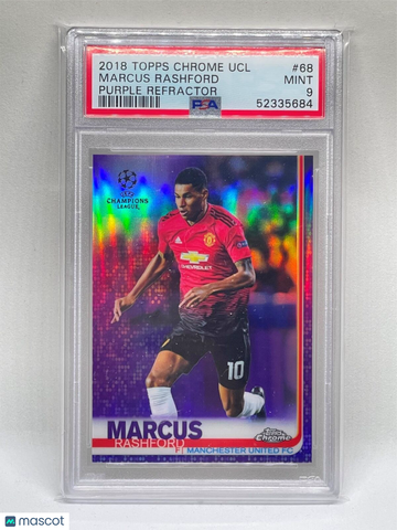 2018 Topps Chrome UEFA Champions League Marcus Rashford #68 Purple Refractor PSA 9