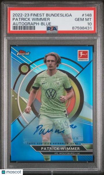2022-23 Topps Finest Bundesliga Patrick Wimmer #148 Autograph Blue Refractor PSA 10