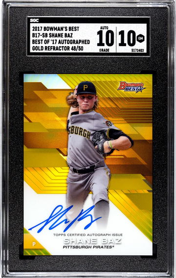 2017 Bowman's Best Best of '17 Autographed Gold Refractor 48/50 Shane Baz SGC 10 with 10 Auto Pop 2!!!