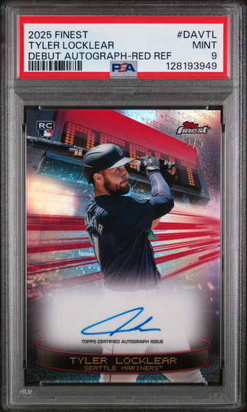 2025 Topps Finest Debut Autographs Red Refractor Tyler Locklear #DAVTL /5 PSA 9