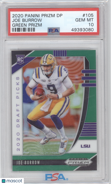 Joe Burrow 2020 Panini Prizm Draft Picks Green PSA 10 Football Trading Card #105