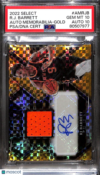 2022 Select Gold Prizm RJ Barrett Signed AUTO Patch 4/10 Knicks PSA 10/10 POP 1!