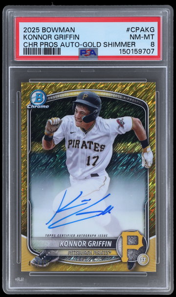 2025 Bowman Chrome Konnor Griffin Prospect Autograph Gold Shimmer Refractor PSA 8