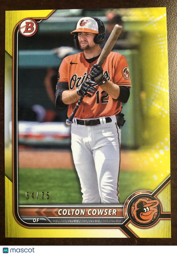 COLTON COWSER 2022 Bowman Prospects #BP-49 YELLOW SP #54/75 Baltimore Orioles