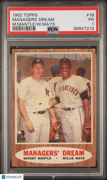 1962 Topps Managers' Dream #18 M. Mantle W. Mays PSA 1