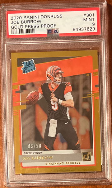 JOE BURROW 2020 DONRUSS GOLD PRESS PROOF /50 PSA 9 MINT