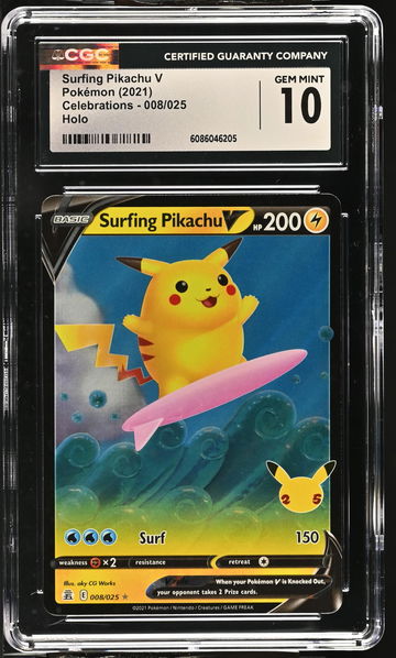 2021 Pokemon Celebrations Surfing Pikachu V #008/025 Holo CGC 10
