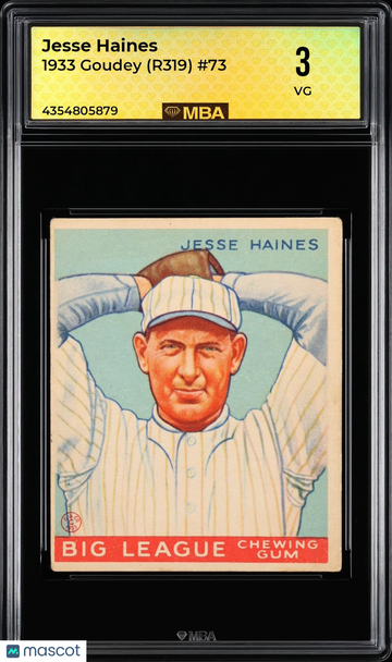 Graded 1933 Goudey R319 Jesse Haines #73 MBA 3 Baseball Card