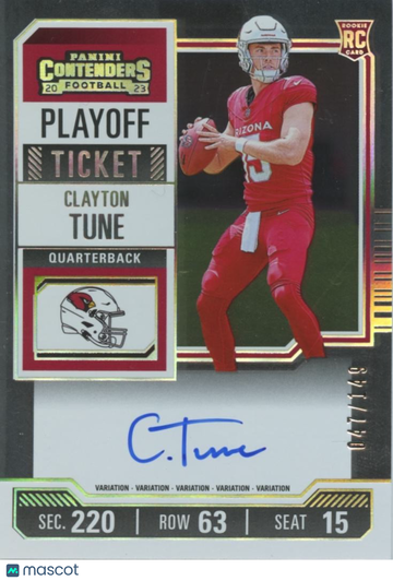 Clayton Tune 2023 Panini Contenders Rookie Auto Panini Authentic Arizona Cardinals