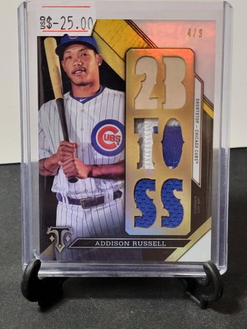 Topps Triple Threats Addison Russell jersey patch Gold Relic /9 2 card lot