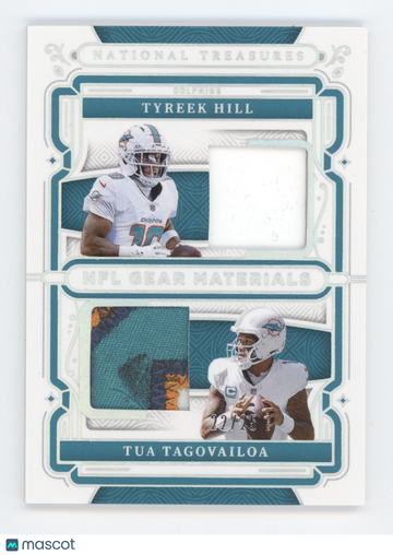 2025 Panini National Treasures NFL Gear Combo Materials Tyreek Hill Tua Tagovailoa #GCM-HT