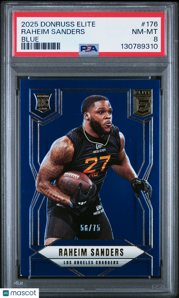 2025 Panini Donruss Elite Raheim Sanders #176 Blue /75 RC Rookie PSA 8