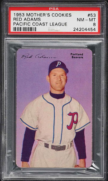 1953 Mother's Cookies Pacific Coast League Red Adams #53 PSA 8