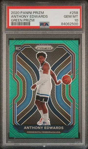 2020 PANINI PRIZM ANTHONY EDWARDS GREEN PRIZM #258 RC ROOKIE PSA 10
