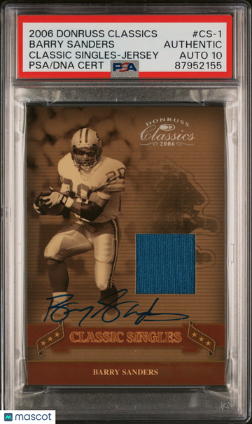 2006 Donruss Classics Classic Singles Barry Sanders #CS-1 Jersey PSA A Auto 10