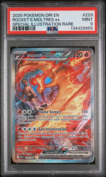 2025 Pokemon Scarlet and Violet Destined Rivals Special Illustration Rare Team Rocket’S Moltres Ex #229 PSA 9